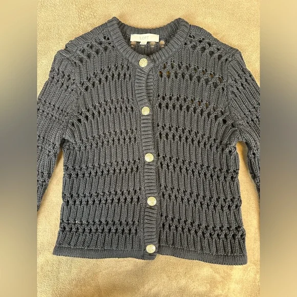 LOFT Women’s XS Black Open Stitch Knit Cardigan Button Front Sweater Crew Neck - Picture 8 of 12